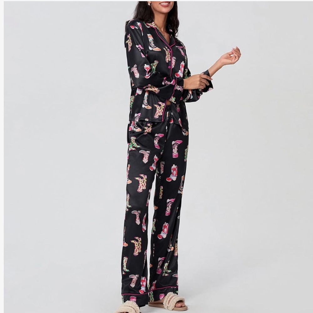 Amazon Black Pajama Set with Colorful Cowboy Boot Print - Picture 3 of 8